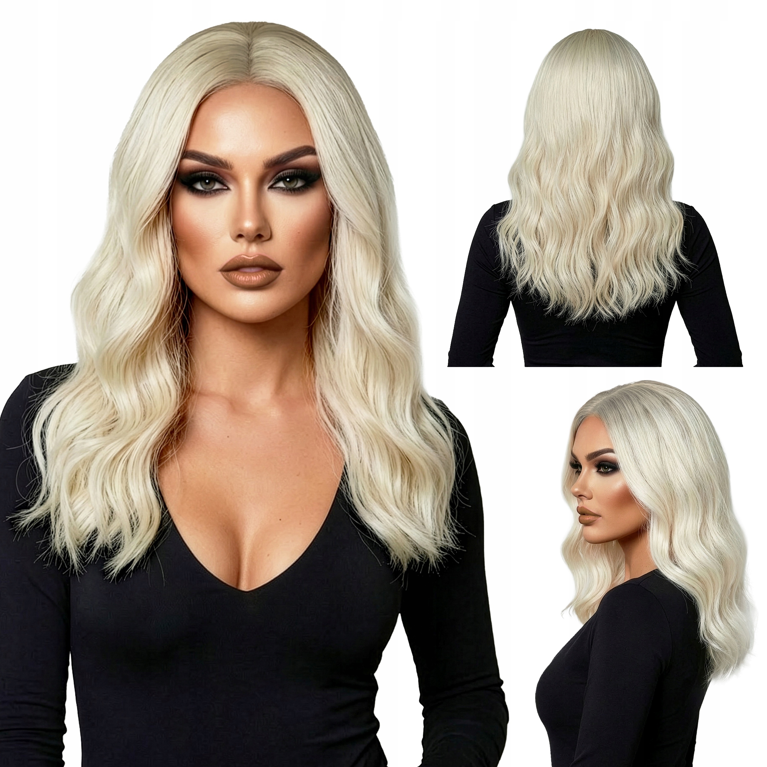 Paruka Lace Front Long Bob vlnité vlasy syntetické platinové blond ombre