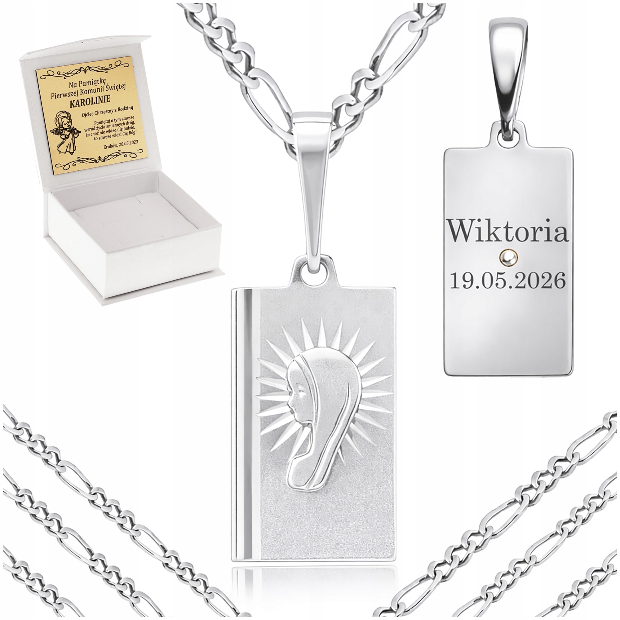 Stříbrný Řetízek Na Přijímání, Křest, Medaile Ryzost 925 Gravírování, Suvenýr