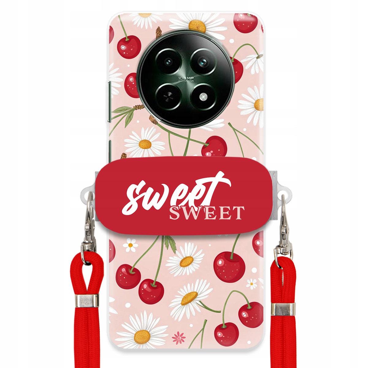 Pouzdro pro Realme 12 5G Červené vodítko držák Crossbody Sweet Višňový Květ