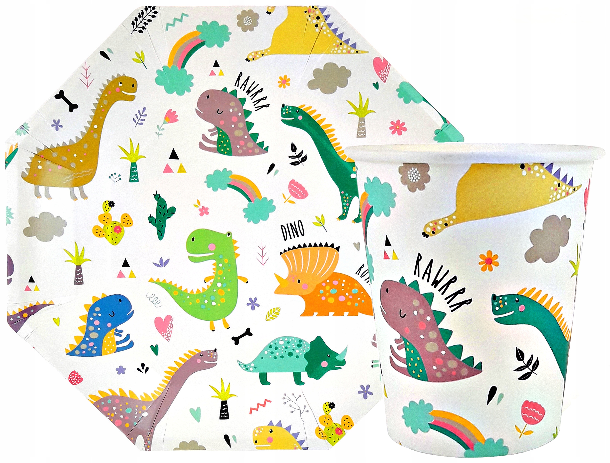 ZESTAW TALERZYKI KUBECZKI DINOZAURY