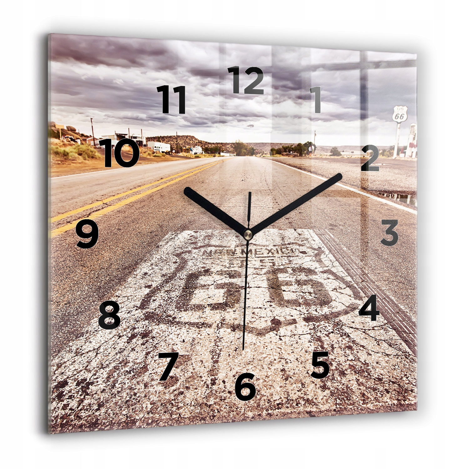 Tvrzené skleněné hodiny Tichý mechanismus pro salonní cestu 66 Usa 60x60