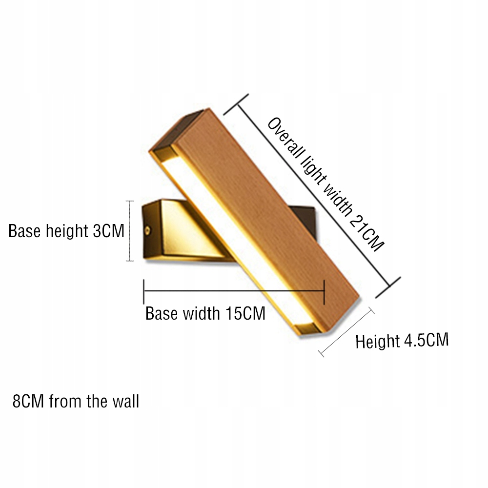 Obrotowa lampa LED 4W ścienna z litego drewna Długość/wysokość 21 cm