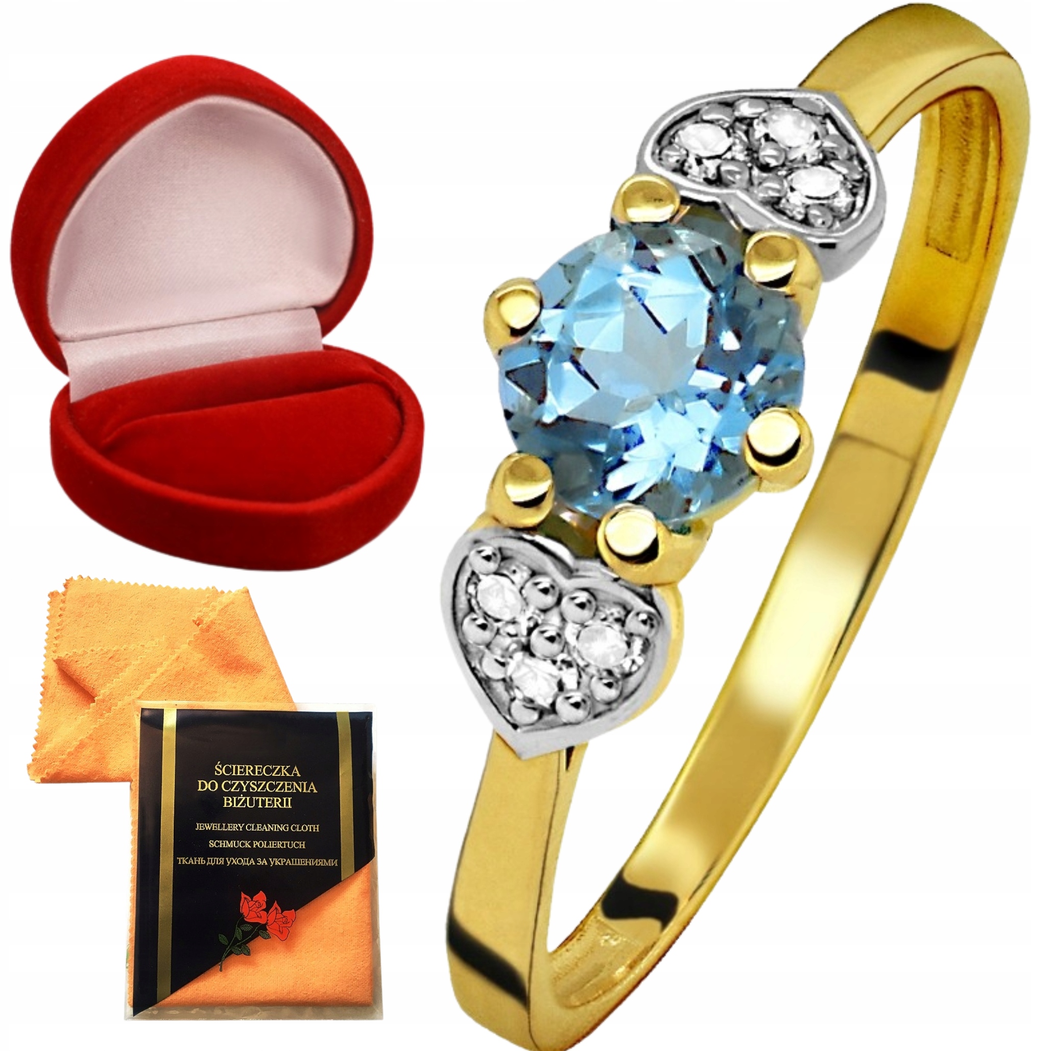 

Złoty Pierścionek Zaręczynowy Topaz+Brylanty 585