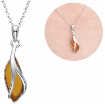 Stříbrný náhrdelník s přírodním jantarovým řetízek a přívěskem stříbro 925