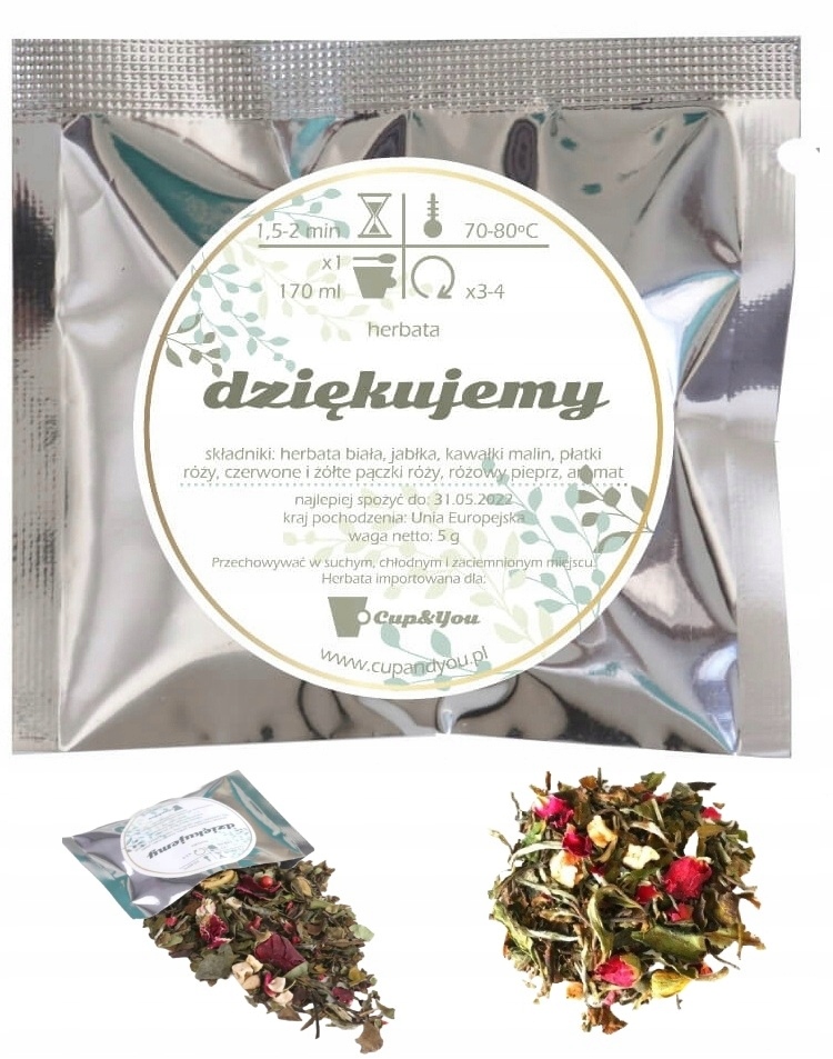 Podziękowanie dla gości na Ślub Wesele Komunię herbata biała 50szt.x 5g