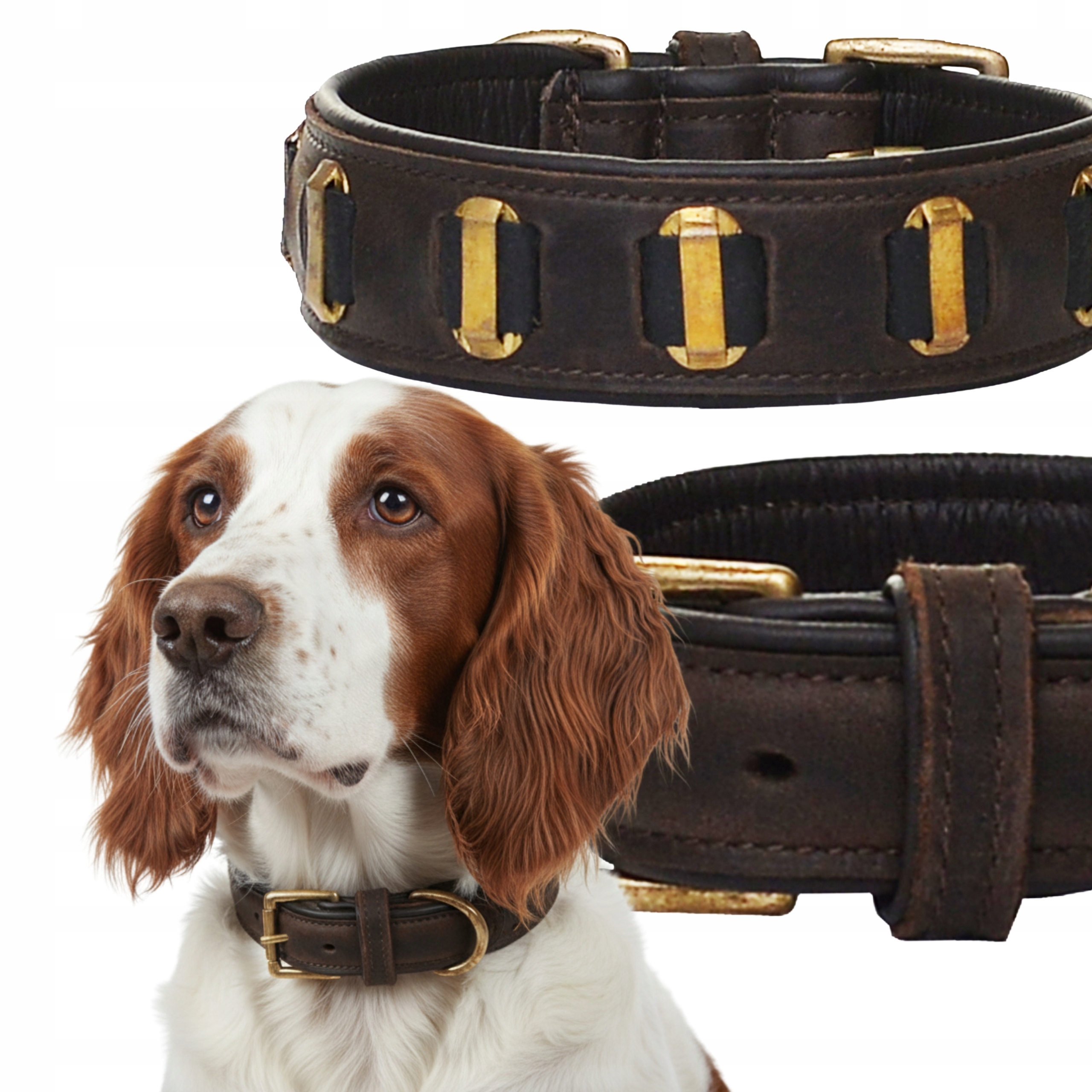 Levně Kožený obojek střední pro psa M 52 cm Bronz měděný, ručně šitý