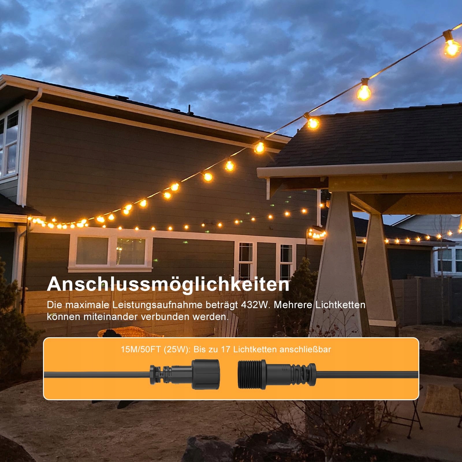 POGESTRAND Lampa Zewnętrzna LED 15M 25 Żarówek Odpornych na Stłuczenia — miniatura 3