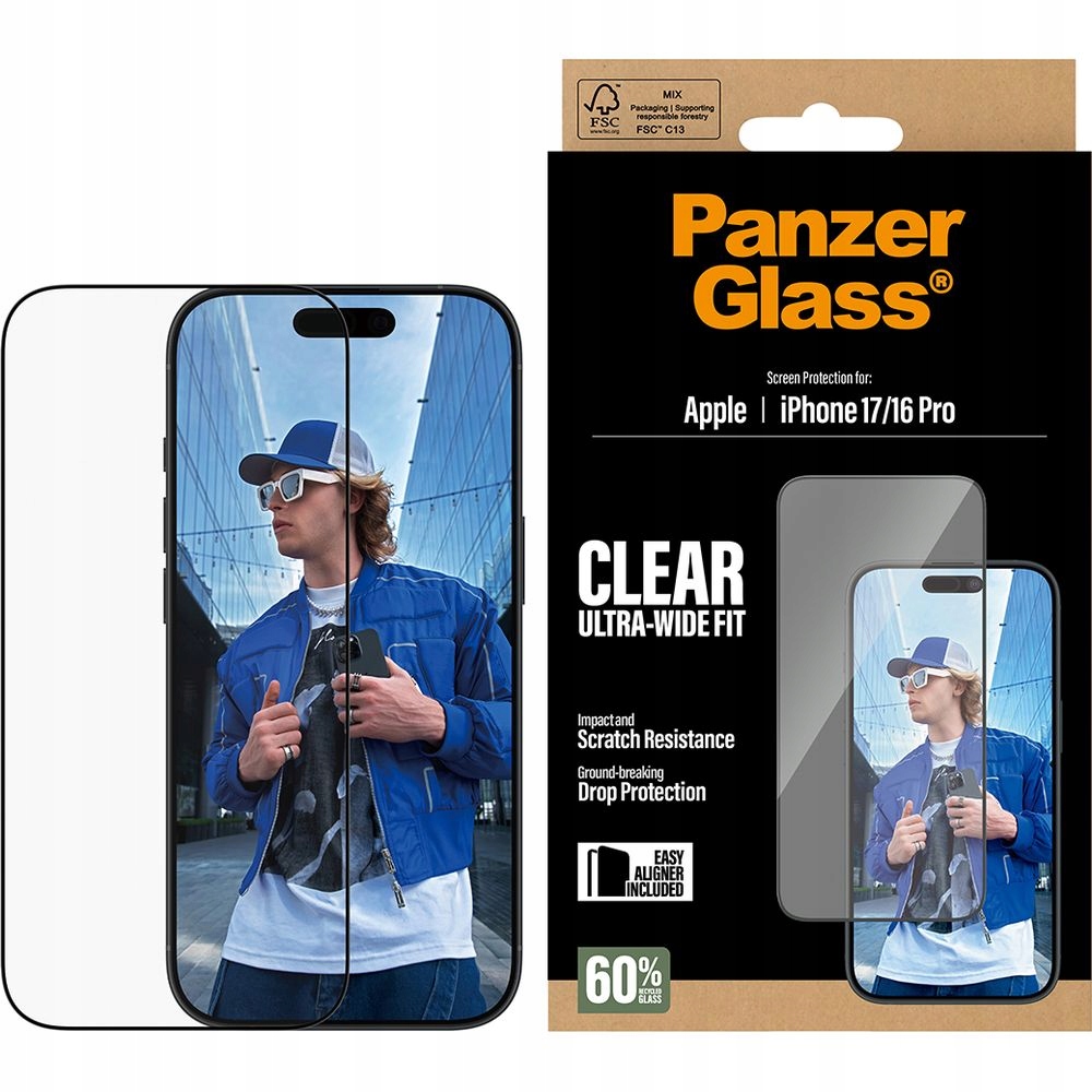 Tvrzené sklo pro iPhone 17/16 Pro, PanzerGlass, na displej aplikátor