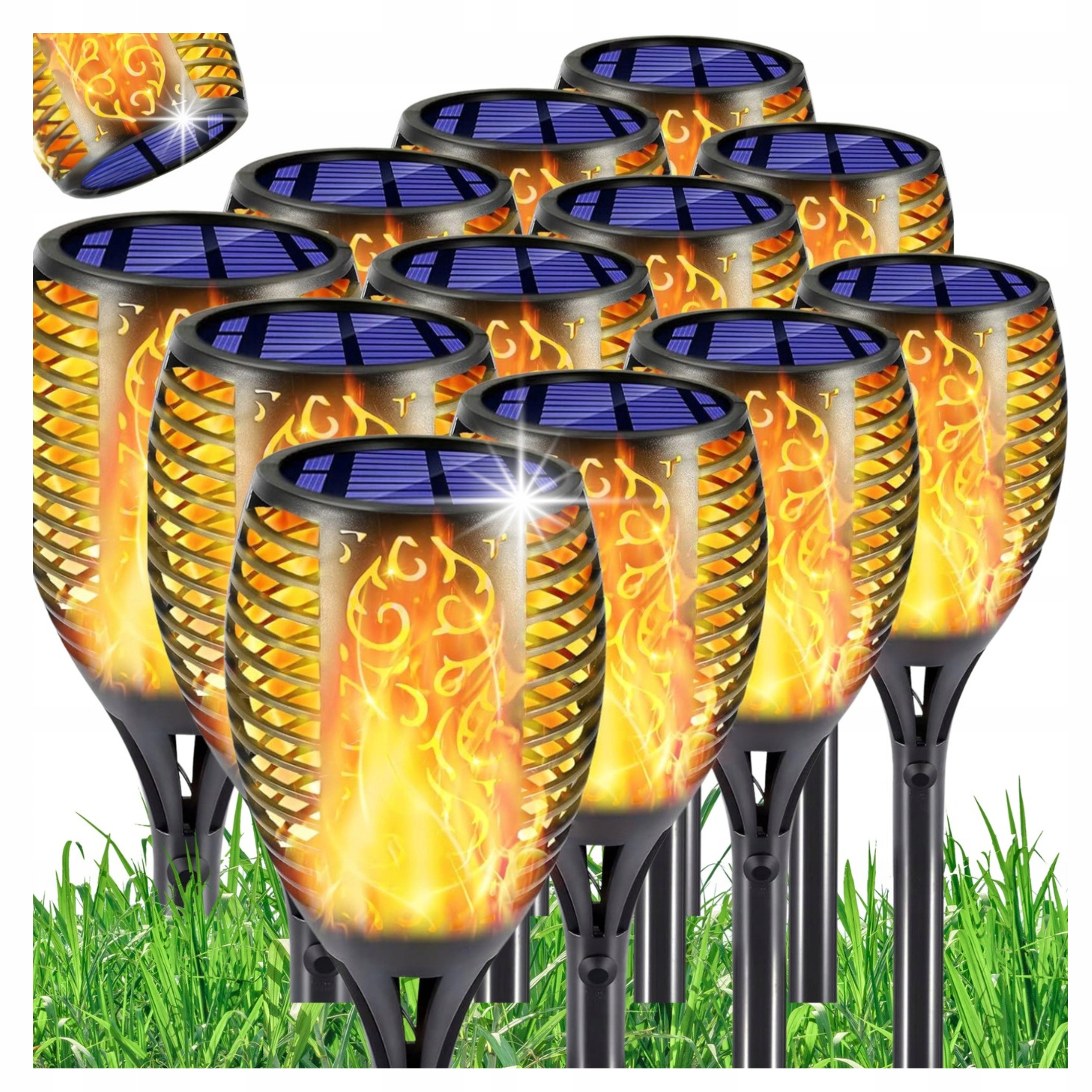 12x Lampa Solarna Ogrodowa Pochodnia Ogień Efekt Płomienia Wbijana Ozdobna