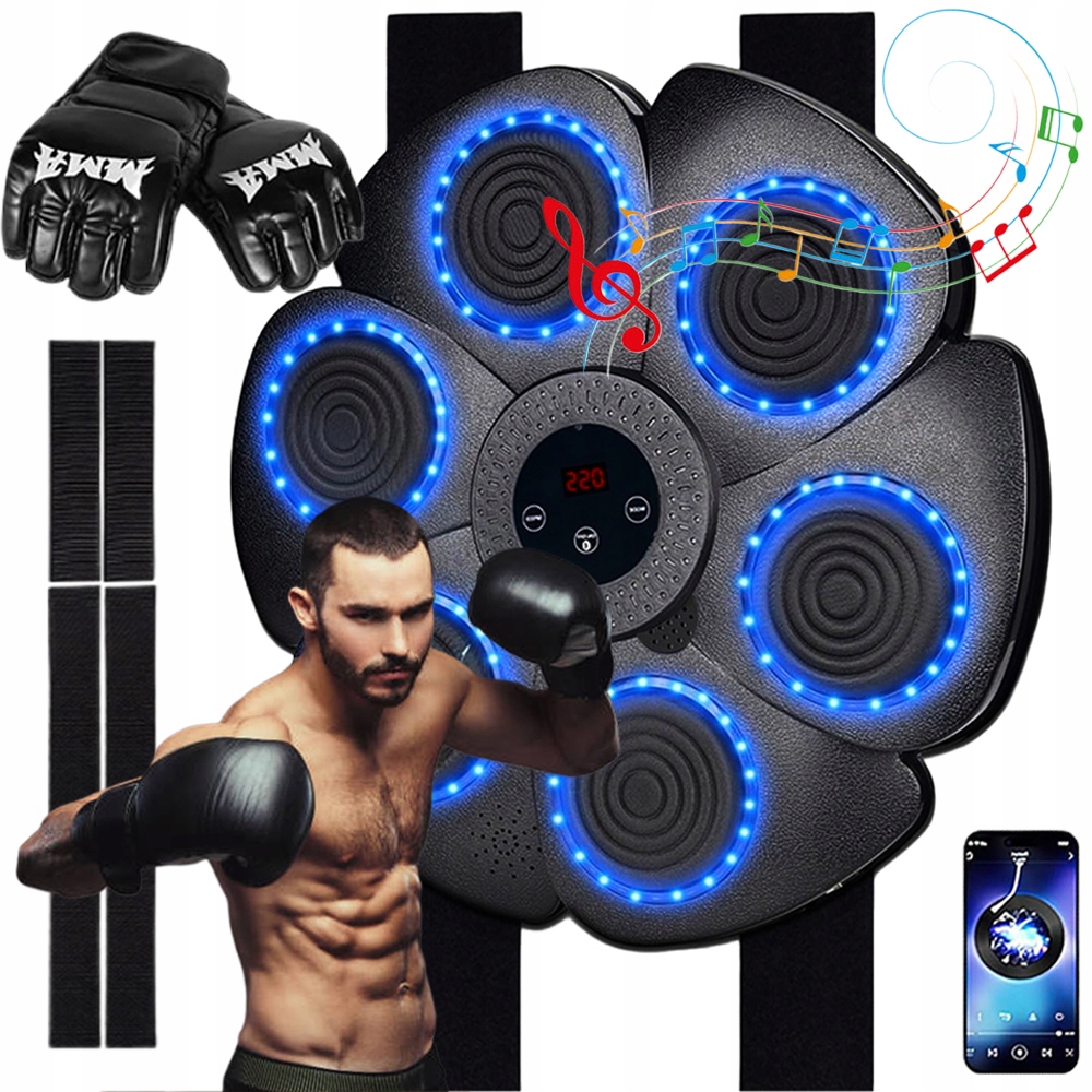Trenażer Bokserski Na Ścianę Tarcza Boxing Machine Music Bluetooth+rękawice