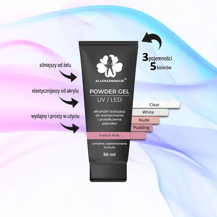 Akrylożel Powder Gel 50ml na paznokcie WHITE Pojemność 50 ml
