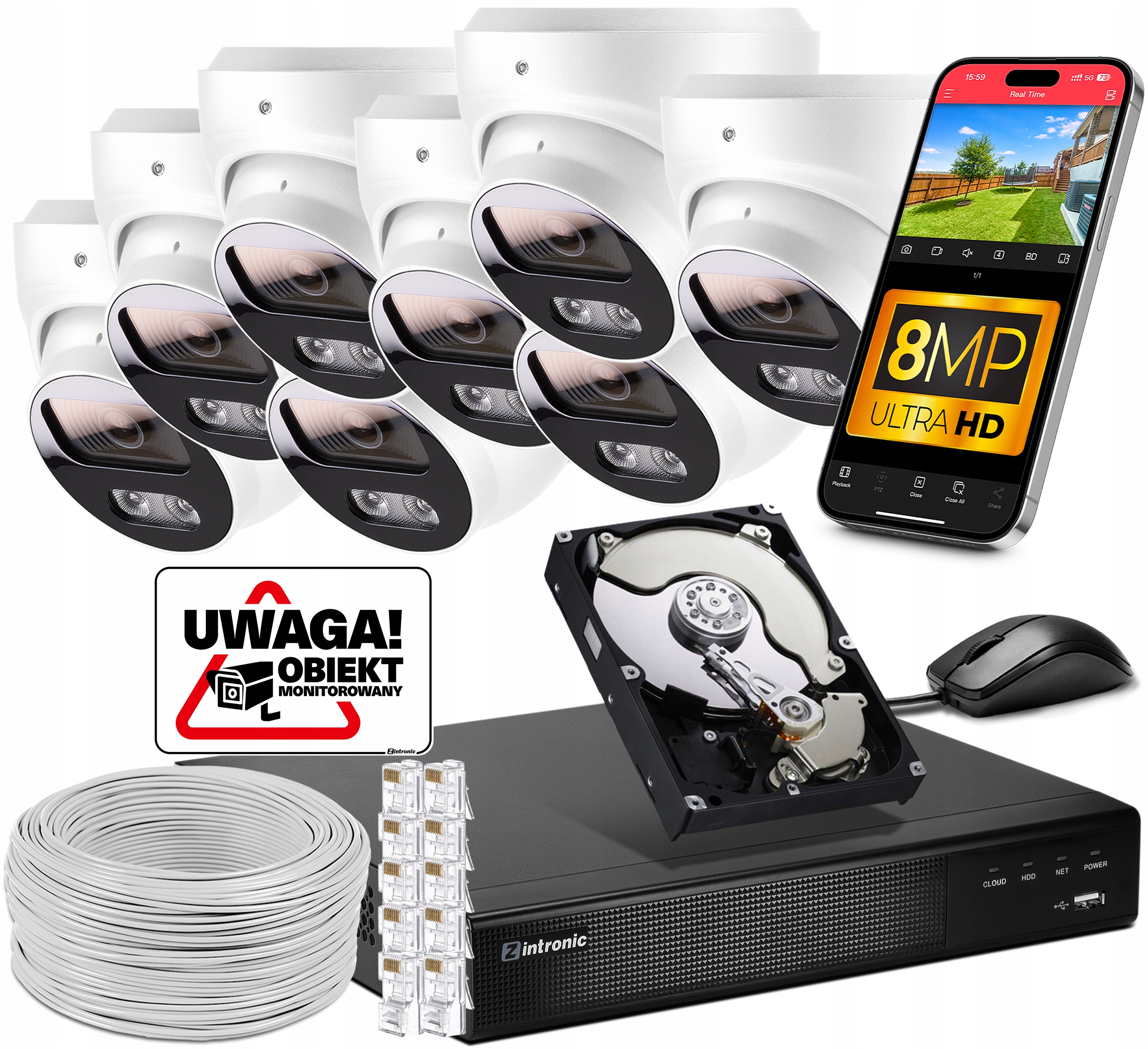 Sada Monitoring 8 kamer Poe 4K Ultra Hd 8Mpx Aplikace, Audio Senzor Sony