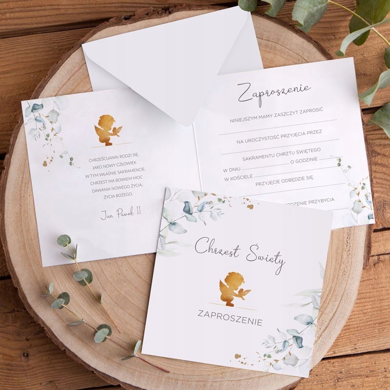 ZAPROSZENIA na Chrzest Aniołek 10szt + koperty Wysokość produktu 15 cm
