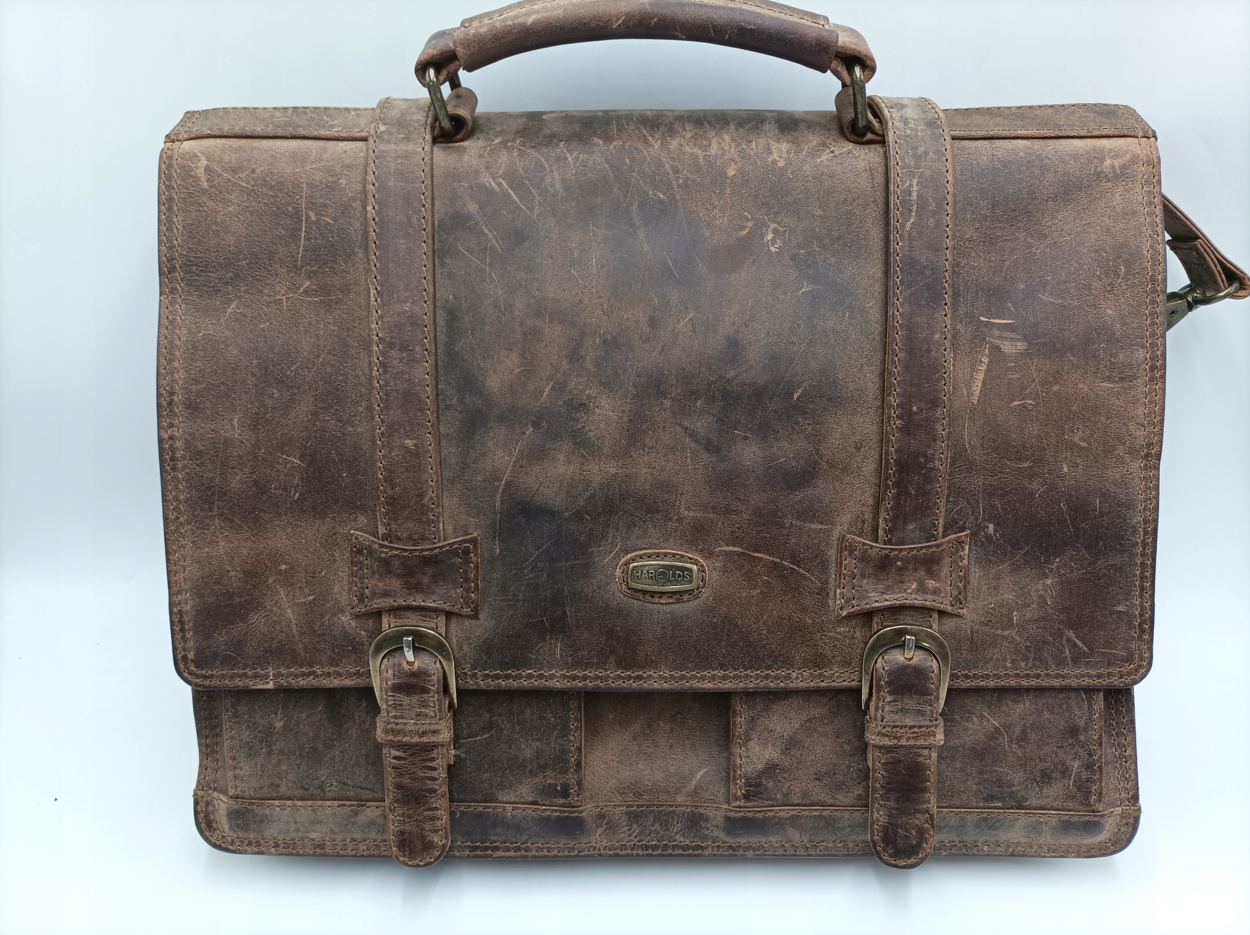 HAROLD'S, Antyczna duża skórzana teczka ze skóry Marka Harold's