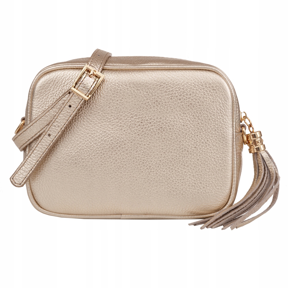 ZŁOTA TOREBKA WŁOSKA LISTONOSZKA SKÓRA METALICZNA VERA PELLE FRĘDZLE