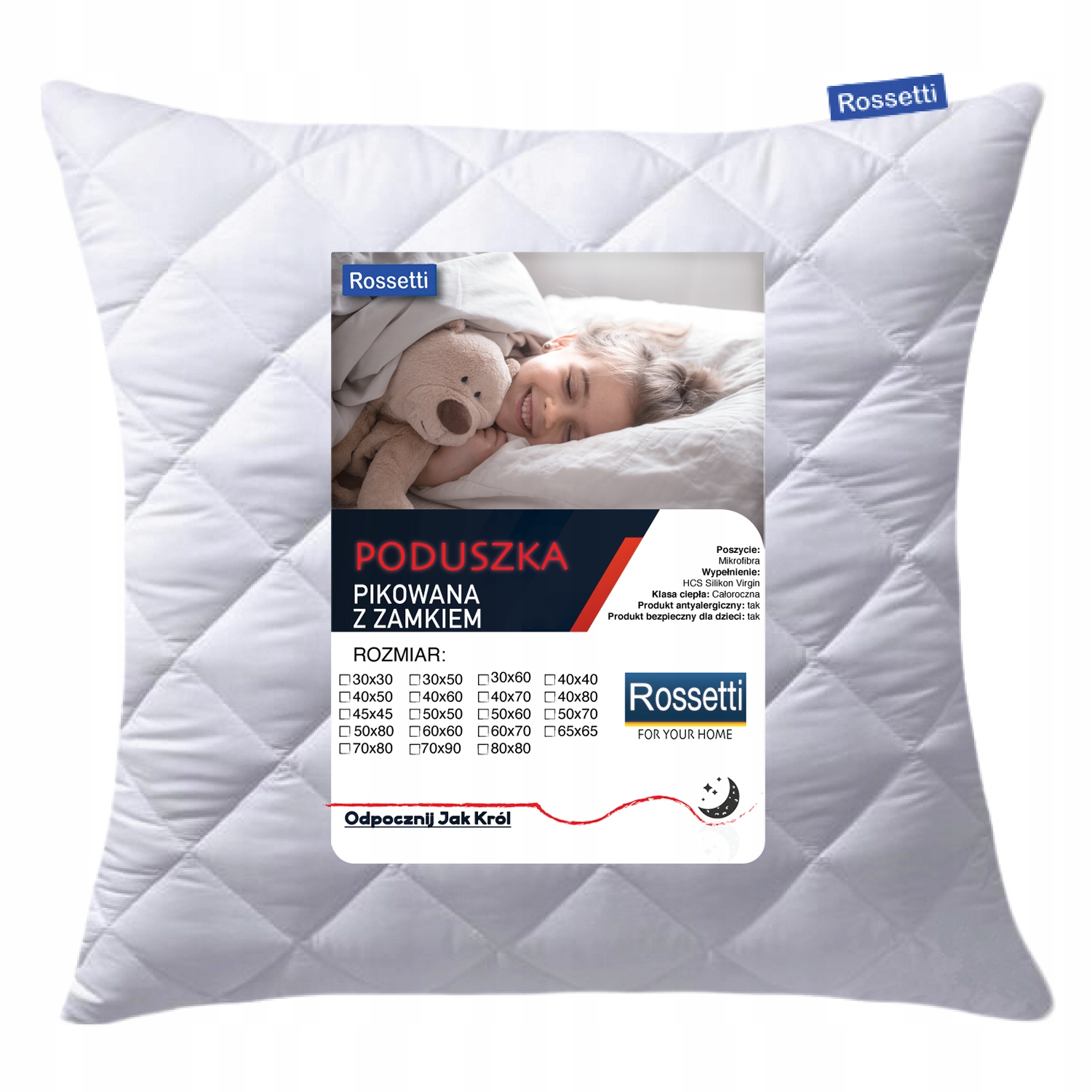 

Poduszka Antyalergiczna 70x80 Pikowana Gruba Zamek