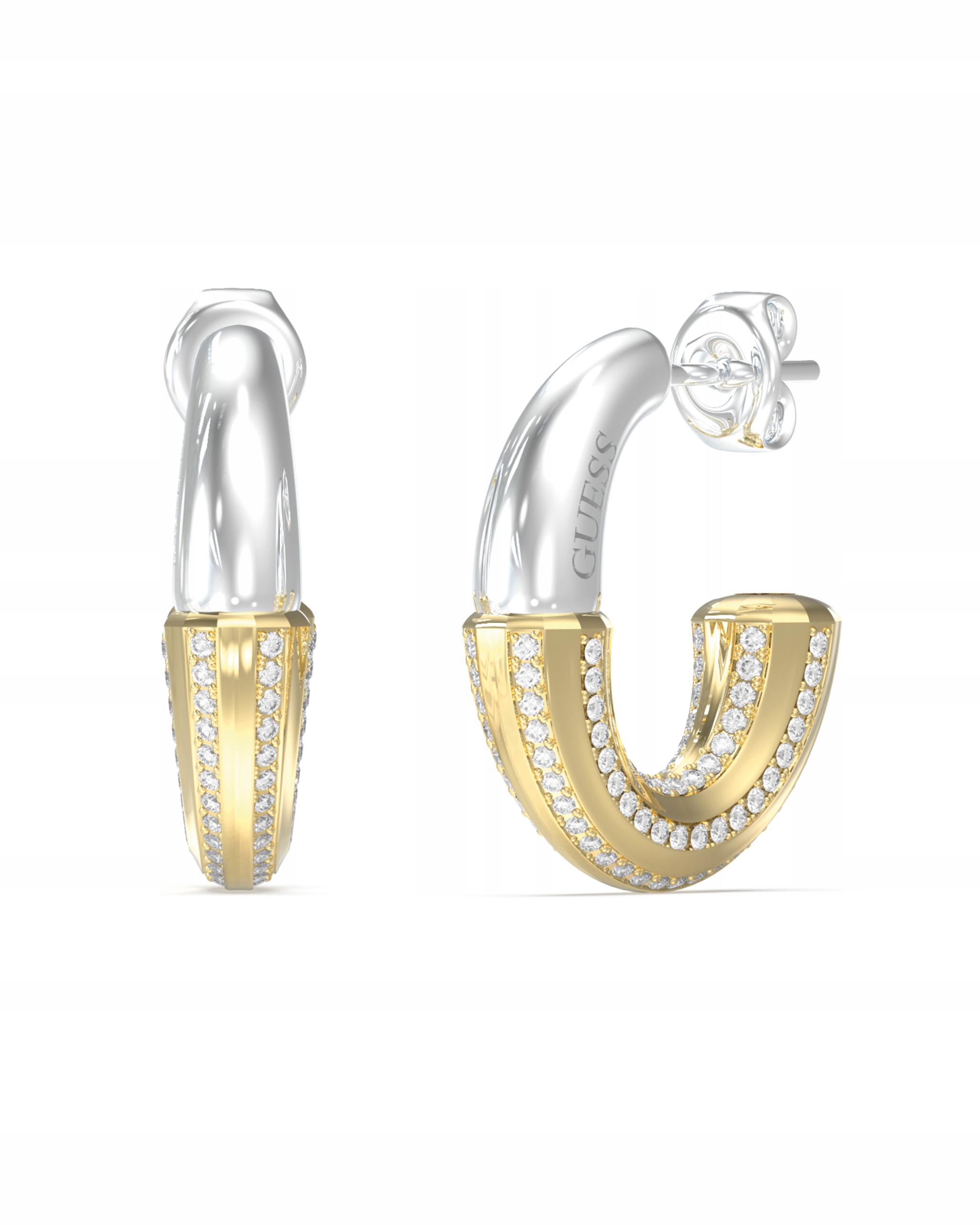 Náušnice Guess Majorelle Half-Circle Ocel stříbrná a zlatá barva, ocel Zirkon , puzeta