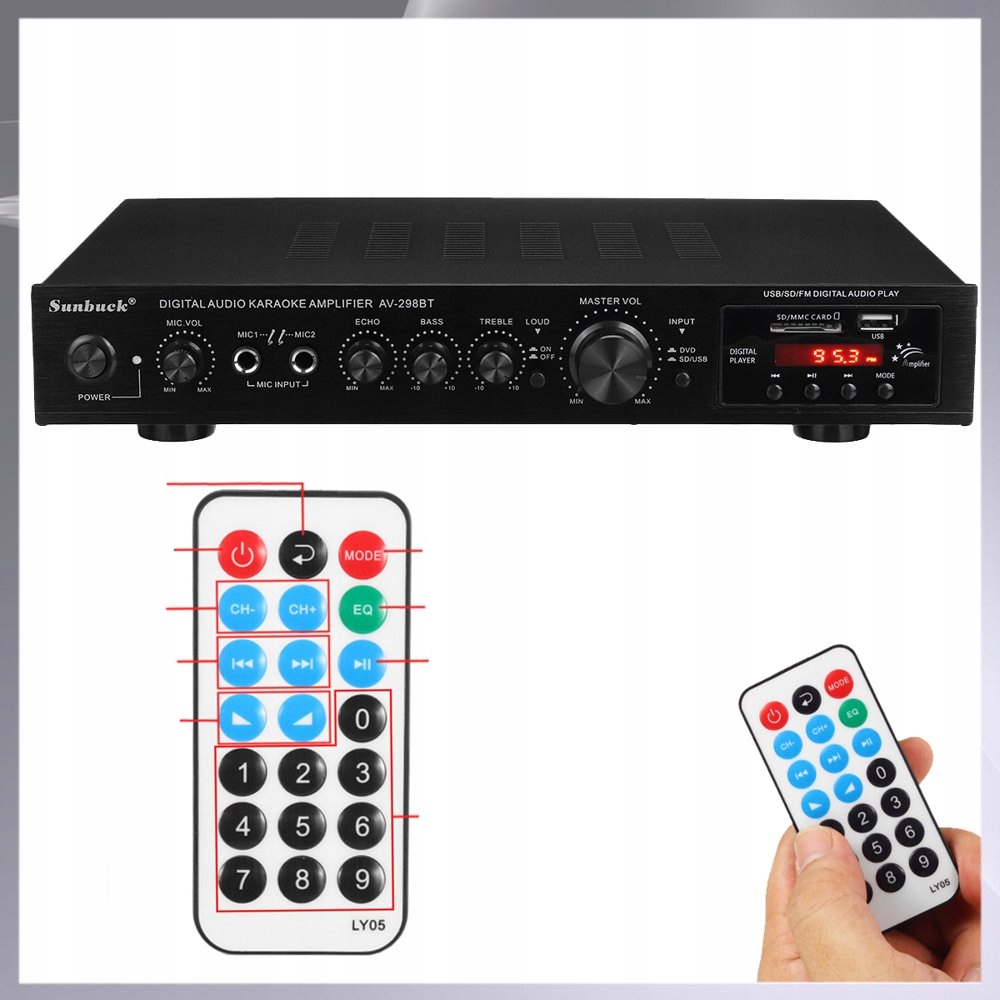 Zesilovač Zvuku 5.0 Stereo Hifi Bluetooth Usb Sd Fm Dálkové Ovládání