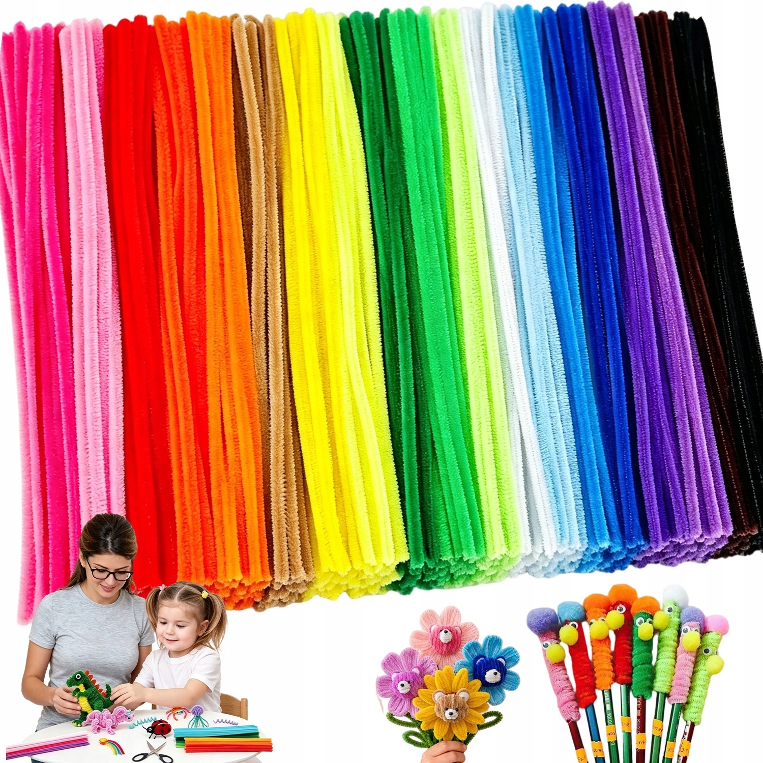 1200 Ks Sada Na Čištění Dýmek 24 Barev 30.5 CM Pro Rukodělné Aktivity Diy