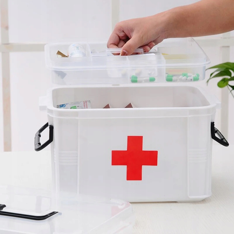 First Aid Kit Medicine Storage Box Portable Emergency Box Household Double Wyposażenie woreczki