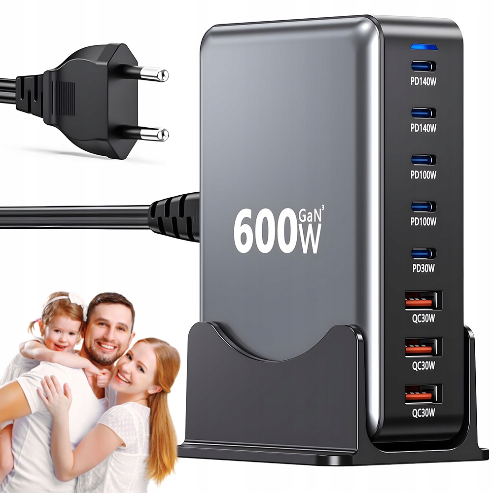 Szybka Stacja Ładowania 600W Gan 5 Usb C 3 Usb A Do Smartfonów I Laptopów