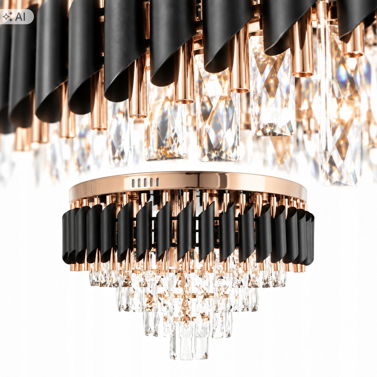 Lampa Plafon Kryształowa Rurki Czarna 55CM Żyrandol Darmat Light 626
