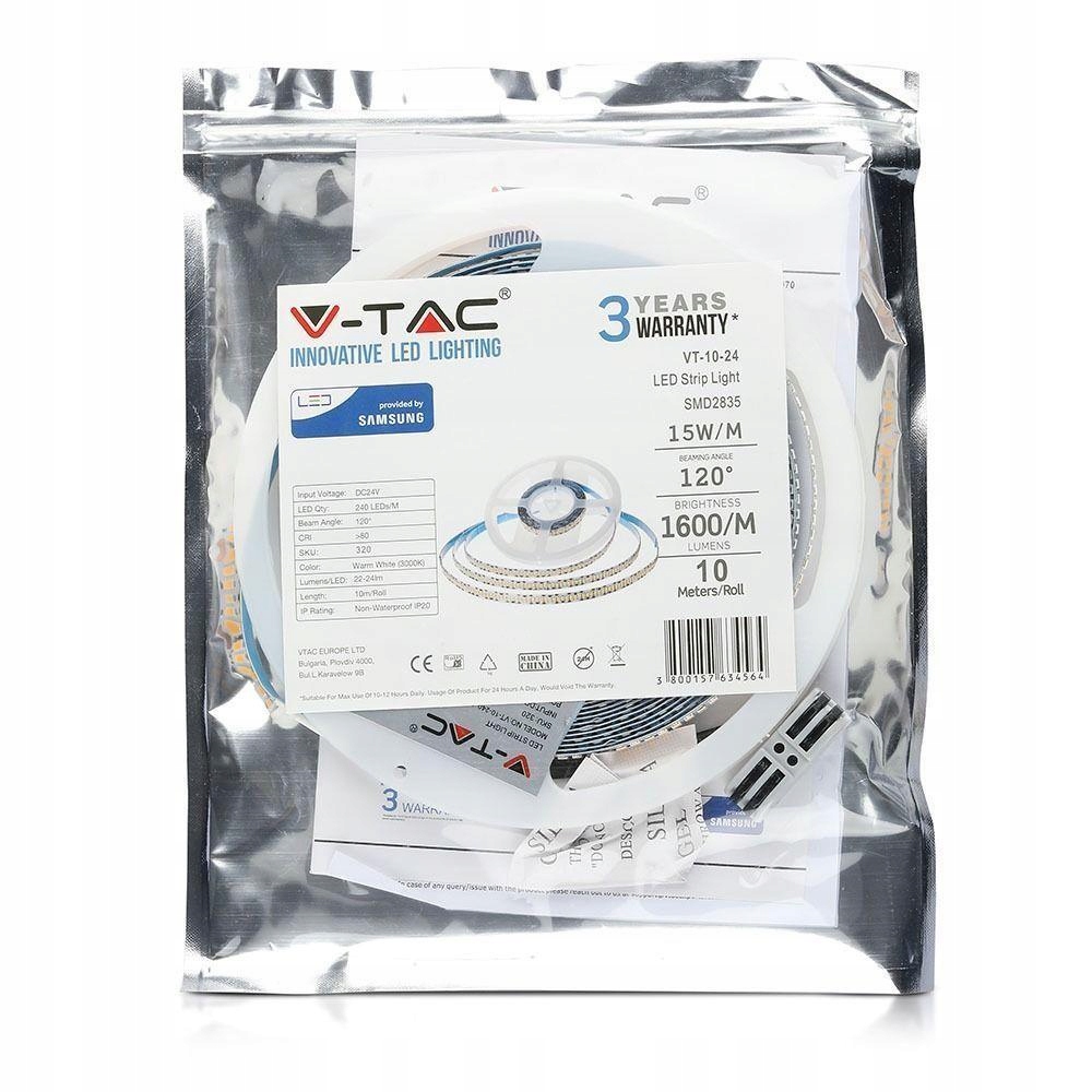 Taśma LED SMD2835 1200LED 1600lm/m 24V IP20 10m Długość 10 m
