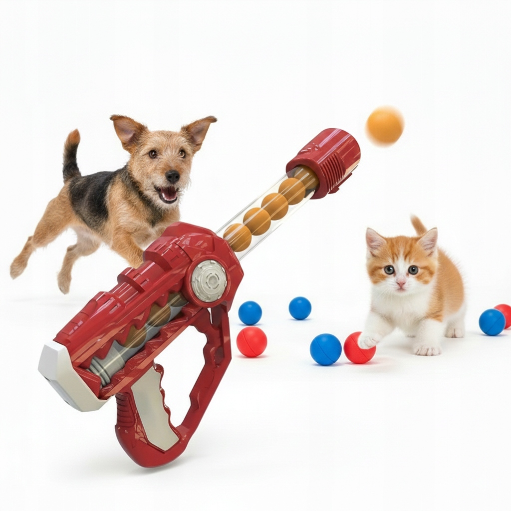 Levně Odpalovač Míčků Sada Hračka Pro Kočky Psa Odpalovač 22 Míčků Červená