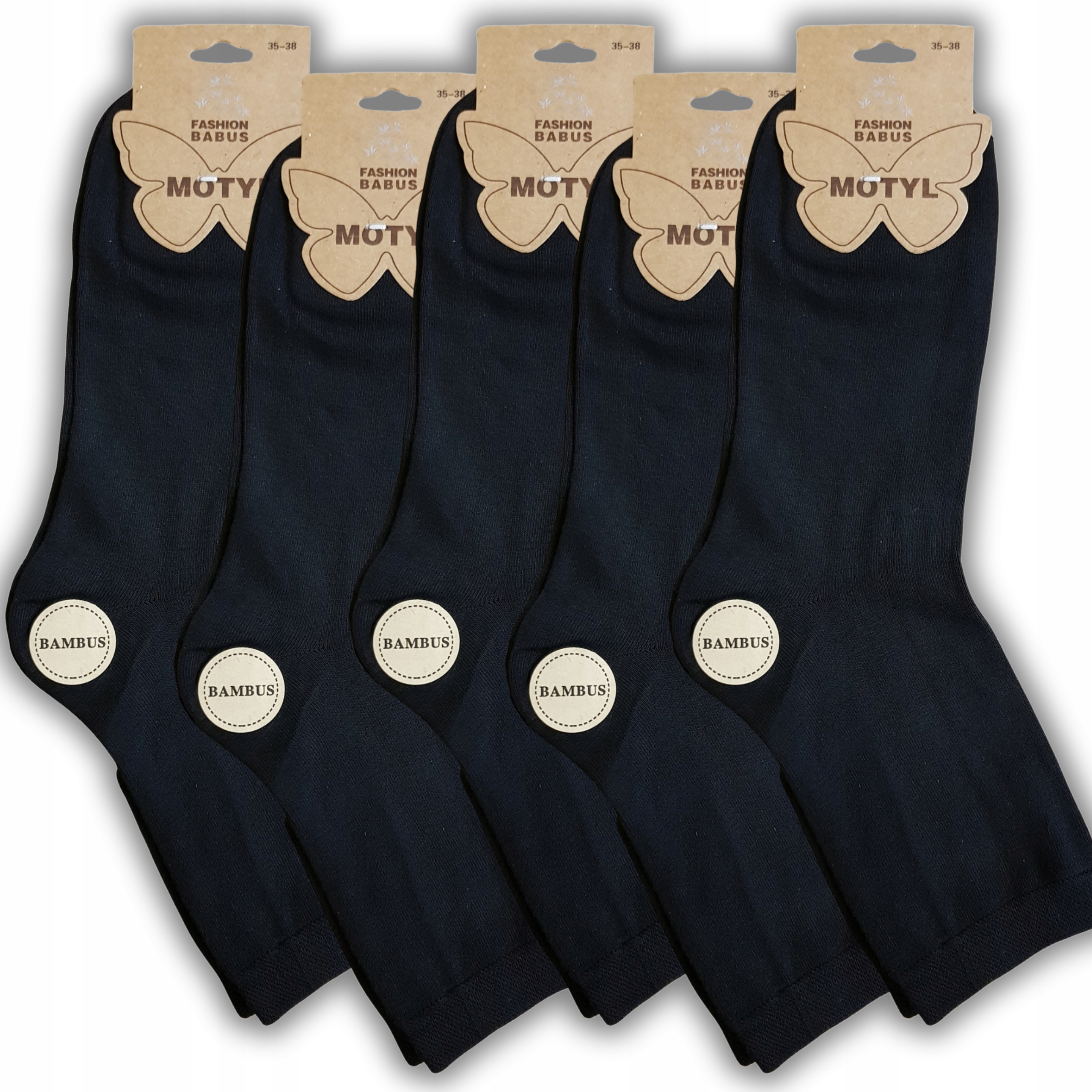 5 X SKARPETY DAMSKIE SKARPETKI BAMBUSOWE CZARNE BAMBUS 35/38 Rozmiar 35-38