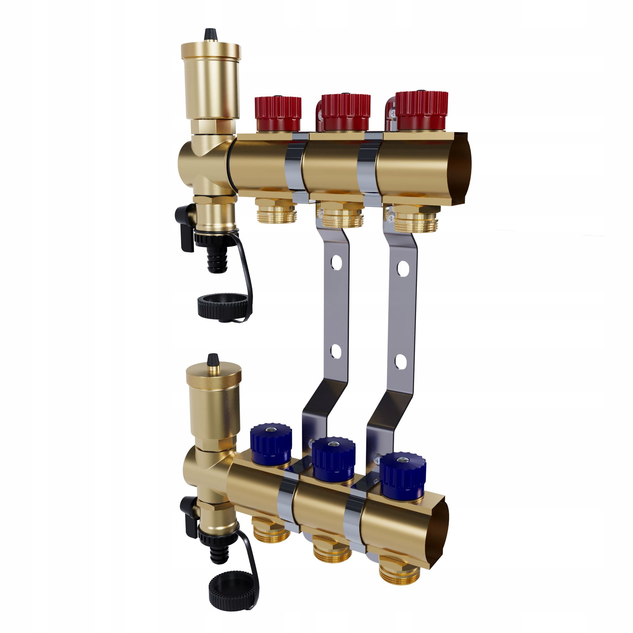 Mosazný 3-okruhový manuální rozdělovač pro radiátorové vytápění