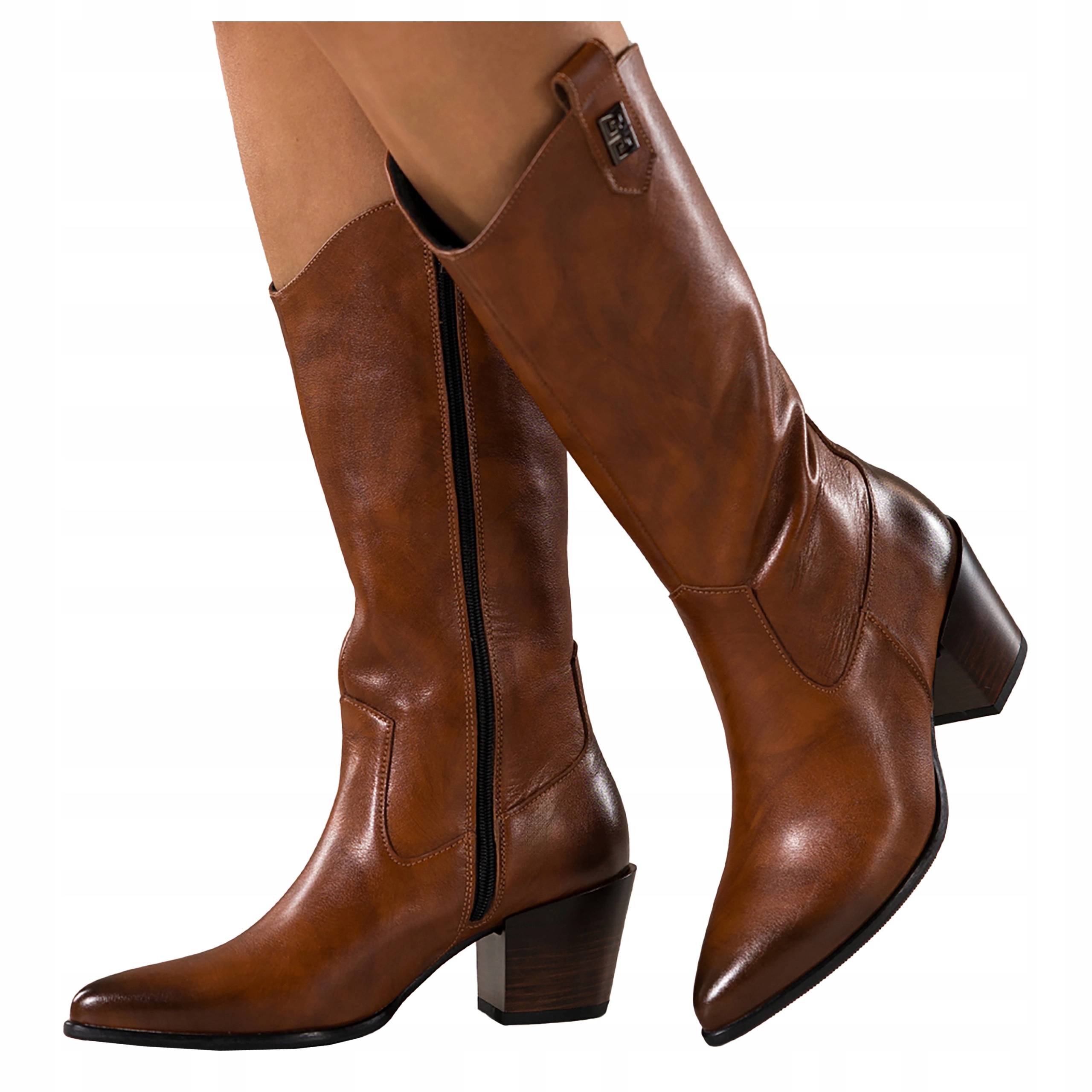 Dámské Kozačky Hnědé Kožené Kovbojské Boty Pohodlné Široké Kostky Módní velikost 41