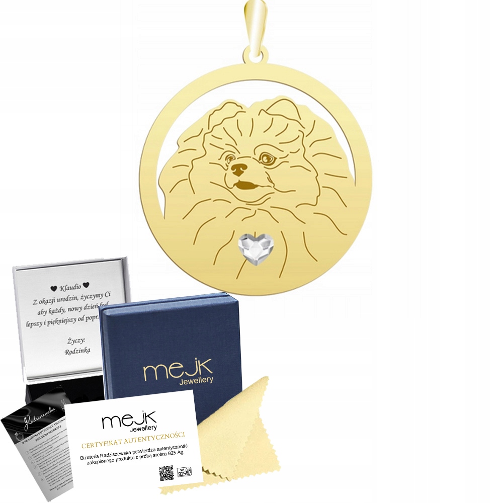 Přívěsek Zlatý špic Miniaturní 925 Dárek Šperky Gravírování Bonus