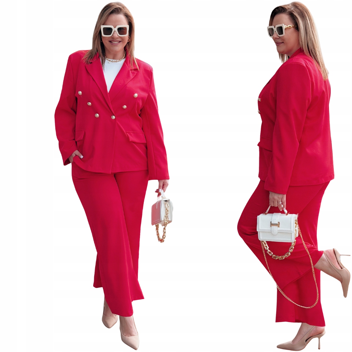 Garnitur Plus Size na Wesele na Guziki Damski Cavaricci Czerwony