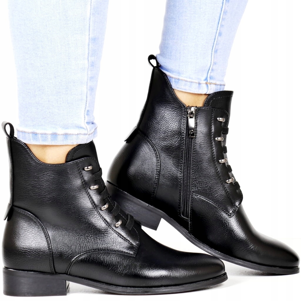 Černé Kotníkové Boty S Plochou Podrážkou, Pohodlné Zateplené Zimní Boty Top