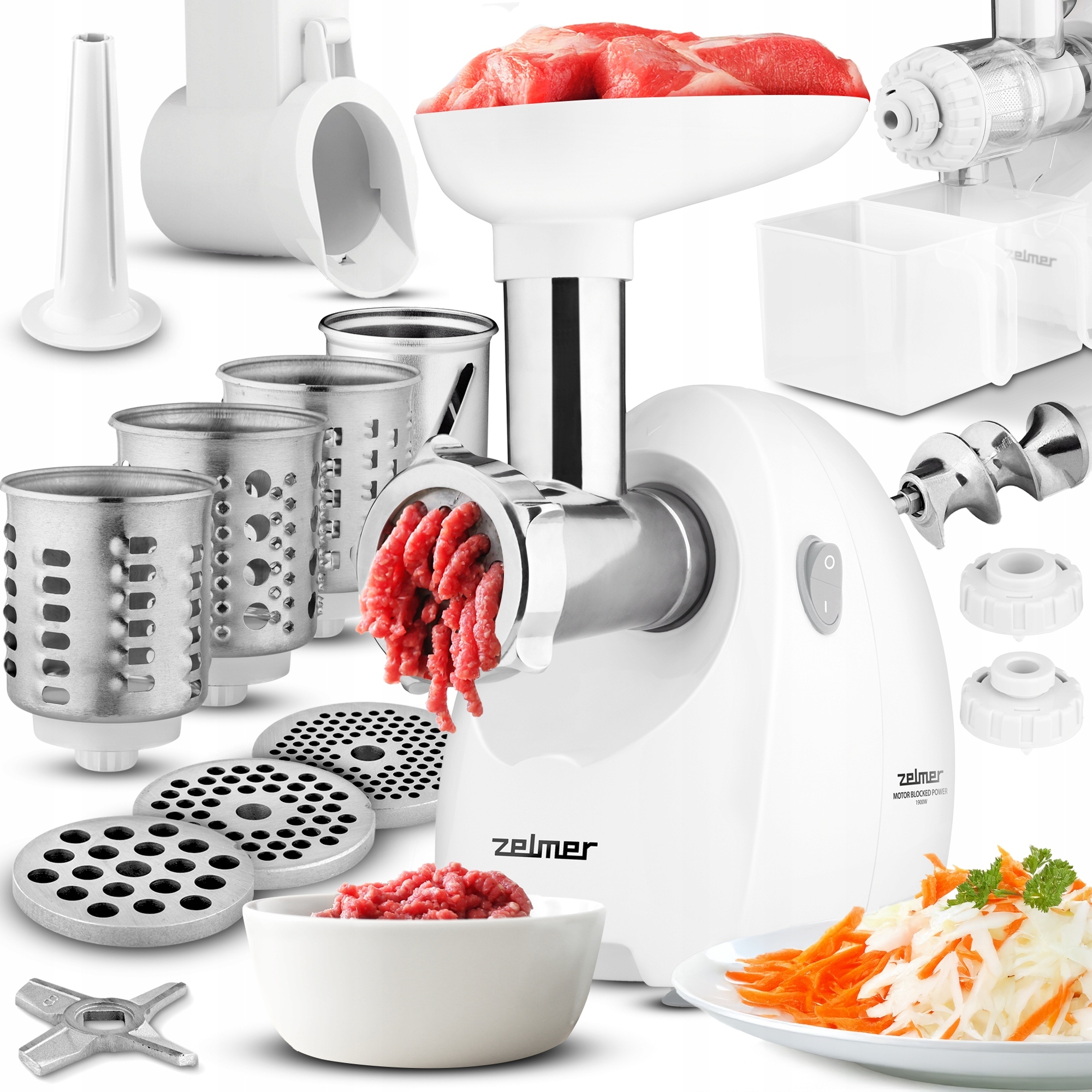 Maszynka Do Mielenia Mięsa Zelmer Szatkownica Wyciskarka Wolnoobrotowa 2w1