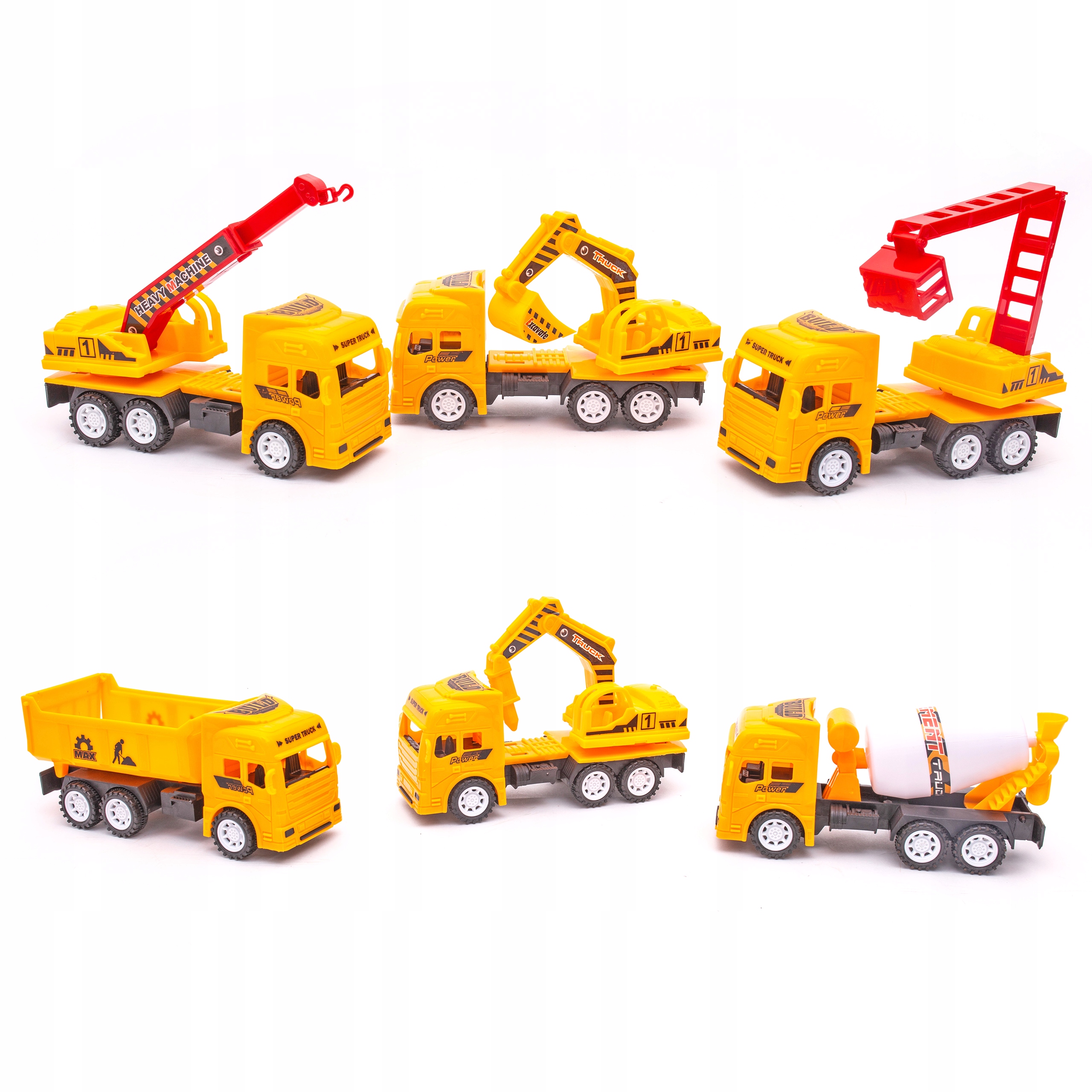 Duży zestaw 6 sztuk pojazdów budowlanych Rodzaj pojazdu ciężarówka