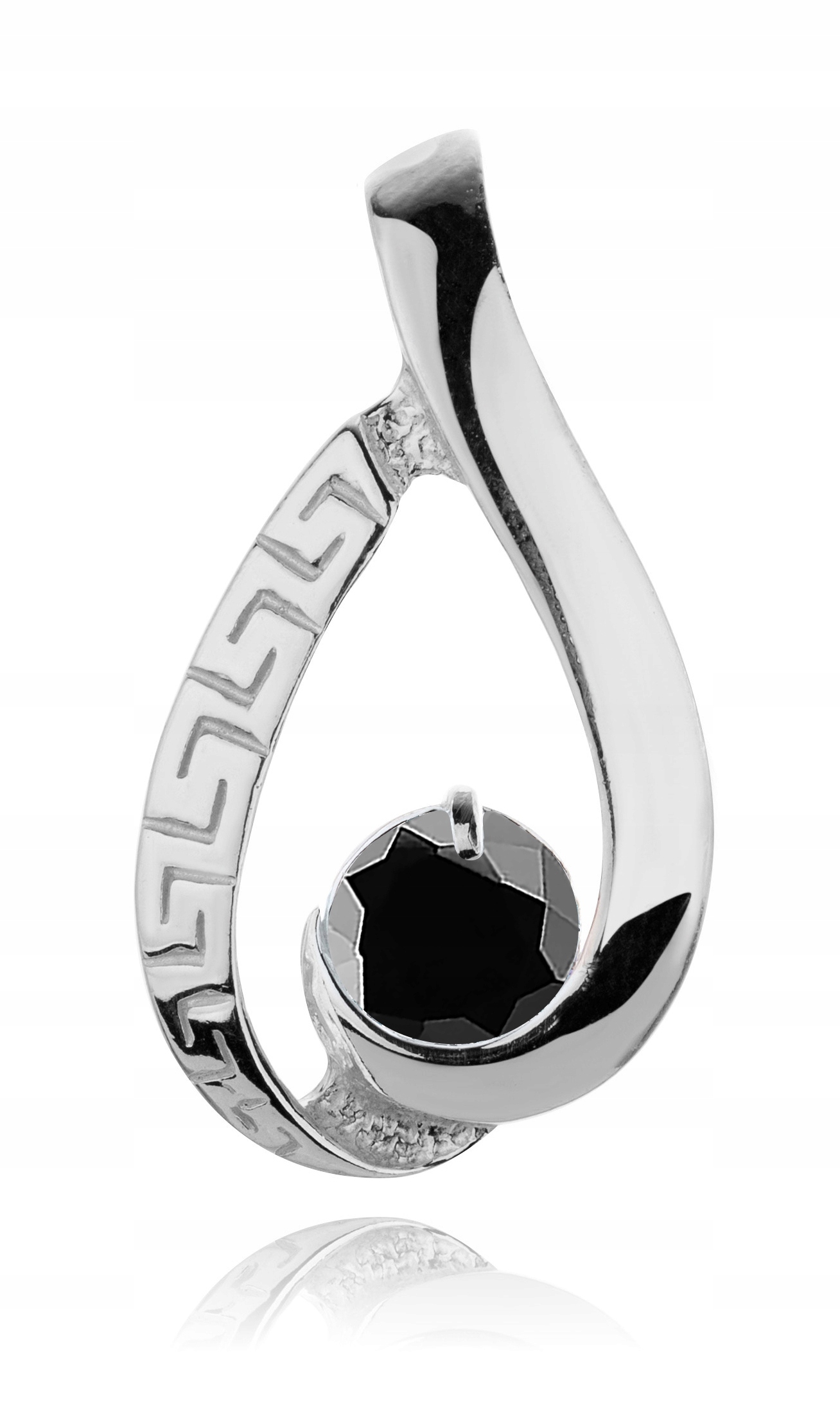 

Wisiorek Z Czarną Cyrkonią Wzór Grecki. Pr.925!