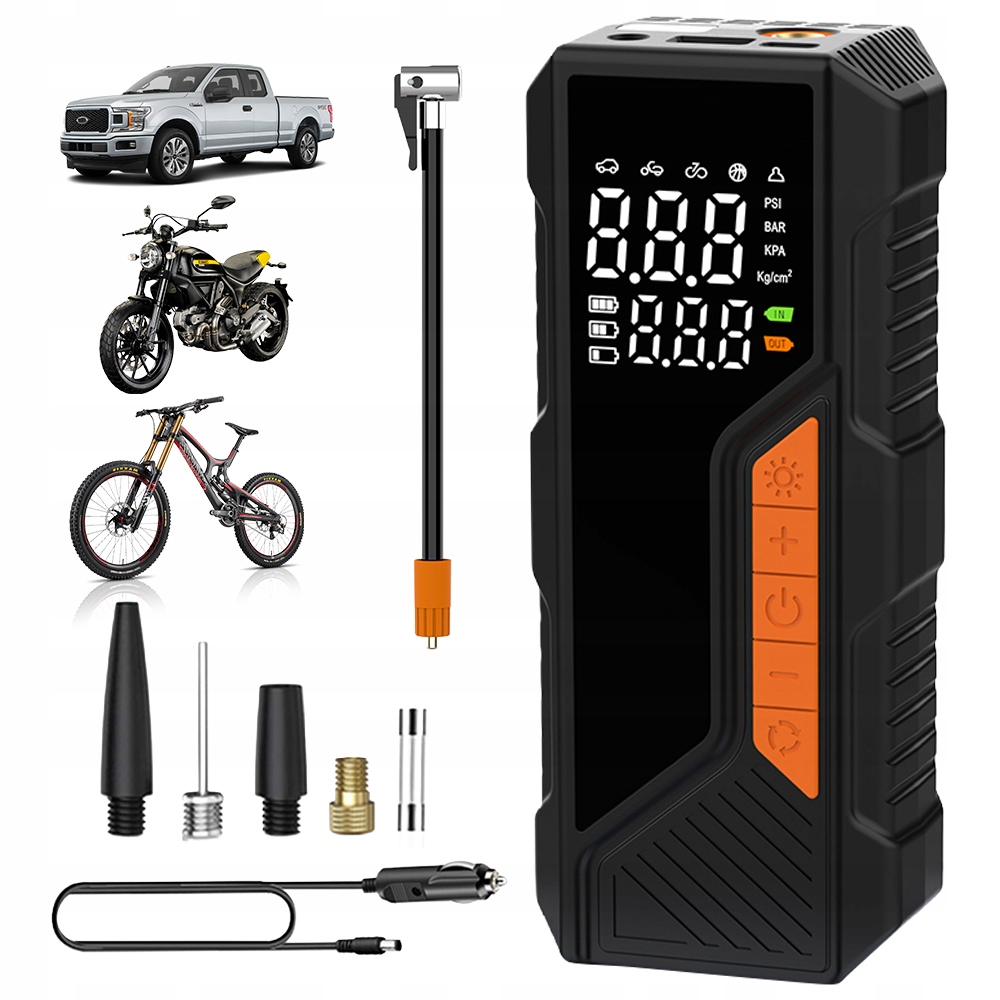 POMPKA ELEKTRYCZNA DO ROWERU ROWEROWA KOMPRESOR ROWEROWY 1500MAH Z lampa