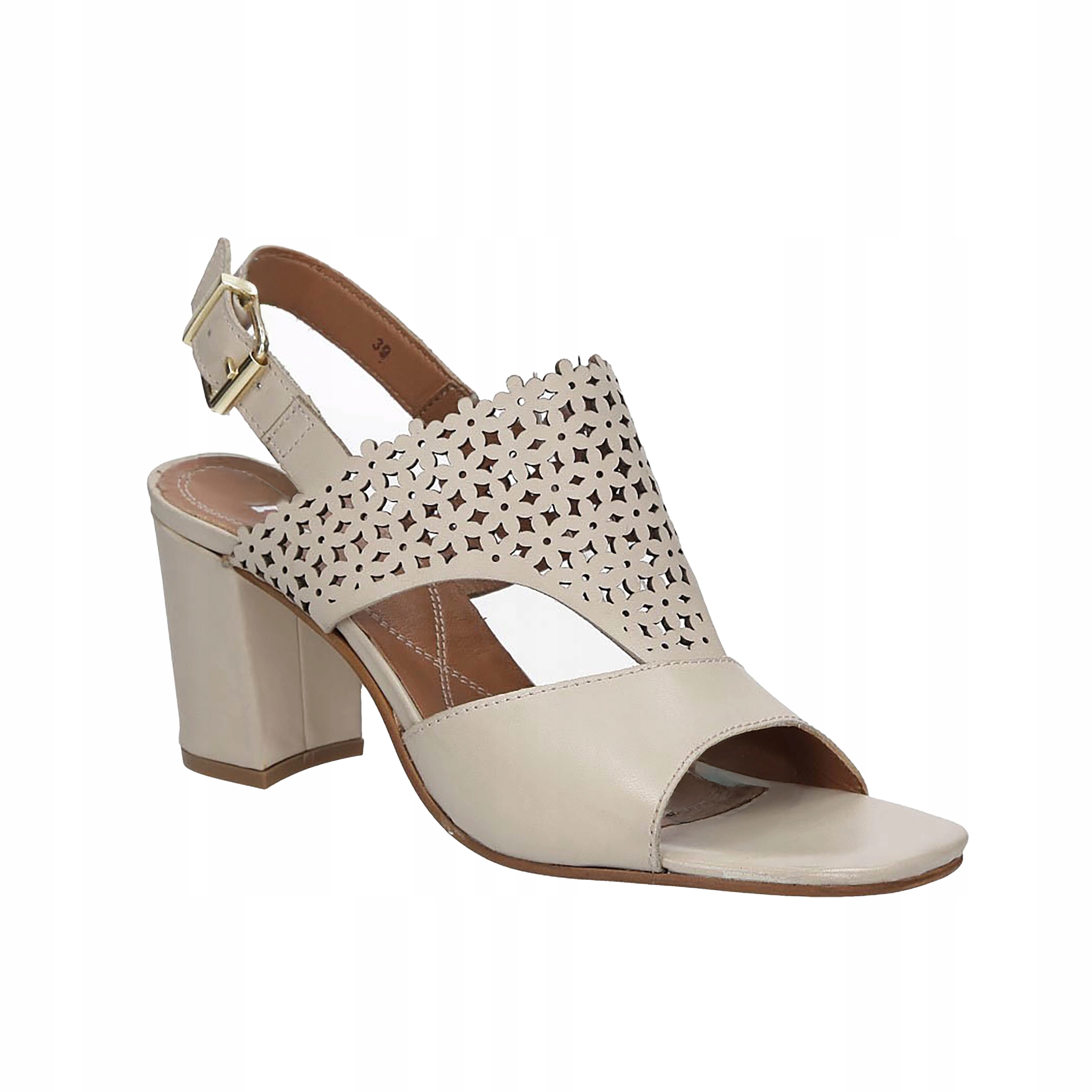 Béžové Sandály Dámské Elegantní Na Podpatku Pohodlné Ažurové vel. 37