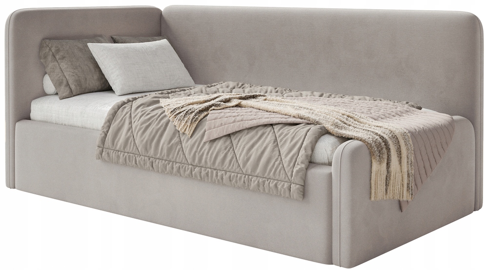 Postel pro mláděž 90x200 cm Fanklo šedobéžová velurová levá matrace