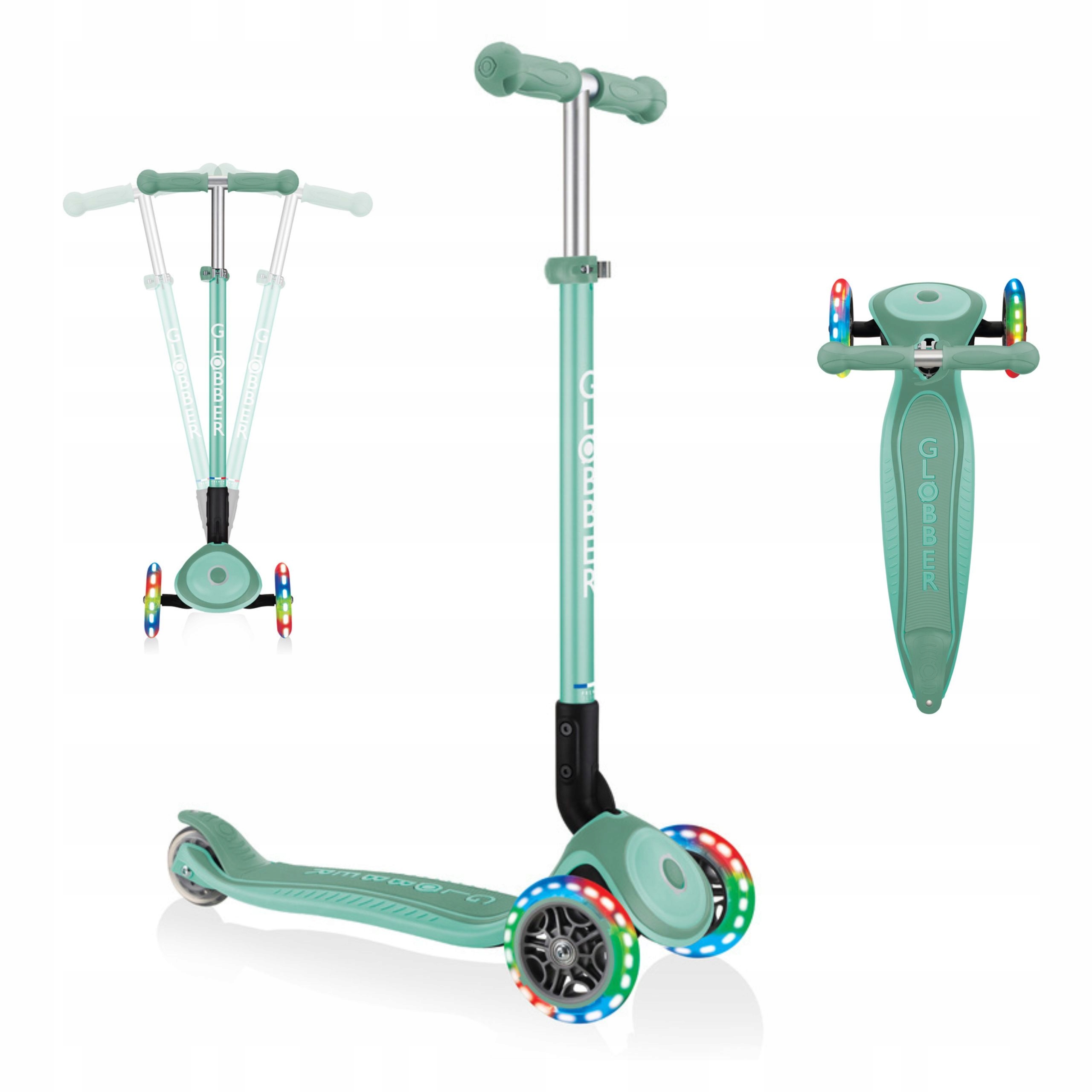 Regulovatelná koloběžka pro dítě s 3 Led kaučukovými kolečky Globber, mátová