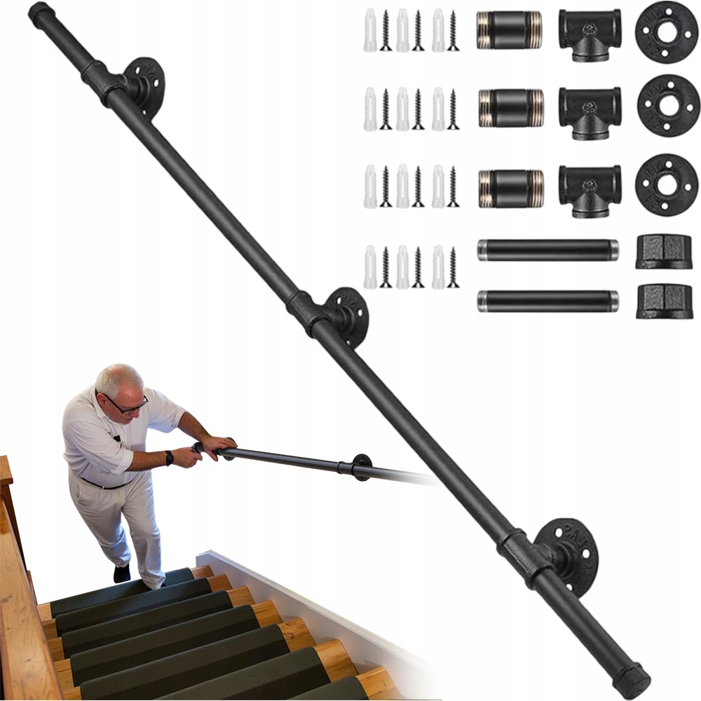 Kovové Zábradlí Černé 150 CM Protiskluzové Schodiště Koupelna 100 Kg