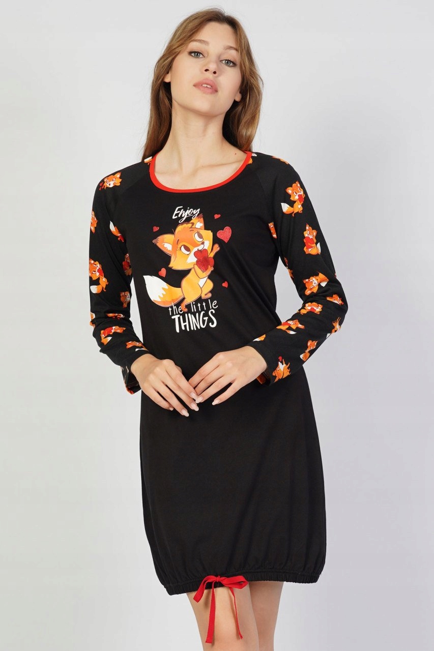 KOSZULA NOCNA LISY SERCA BROKAT DŁUGI RĘKAW XL