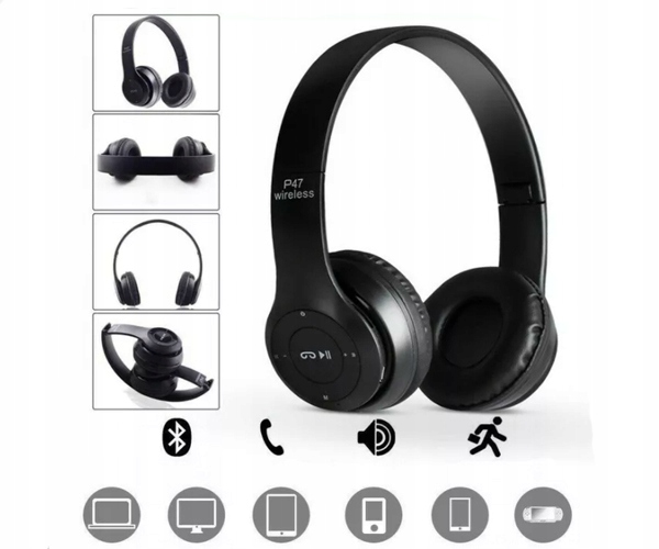 CÂȘTI FĂRĂ FĂRĂ P47 BLUETOOTH MICROFON MP3 Culoare dominantă negru