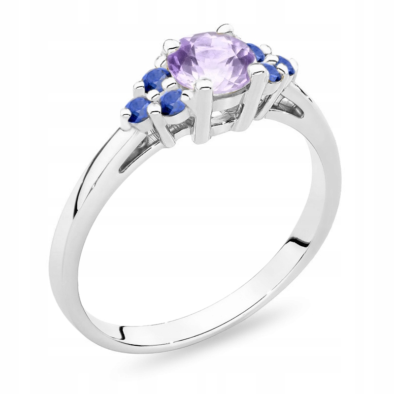 Zlatý Prstýnek s Ametystem 0,50 ct a Safíry