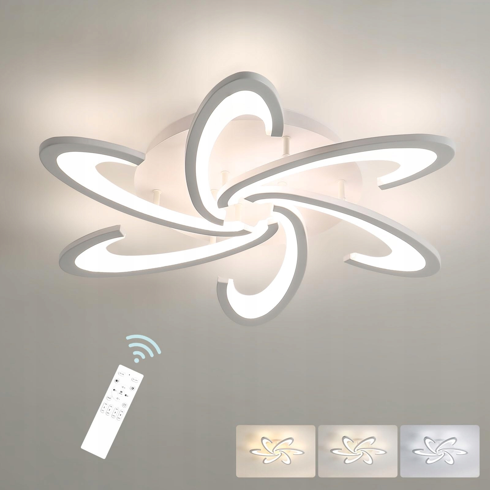 Nowoczesna Lampa Sufitowa Plafon Led Z Pilotem Biała 54W 3000-6500K 6300LM