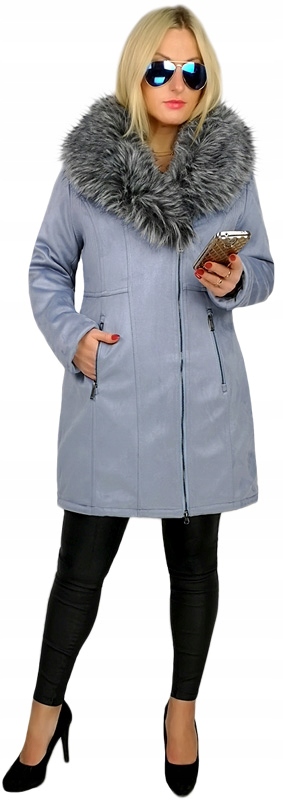 ZIMOWY MODNY KOŻUSZEK PŁASZCZ RAMONESKA FUTRO KOŁNIERZ FUTRO XL / 42 Marka MagicFashions