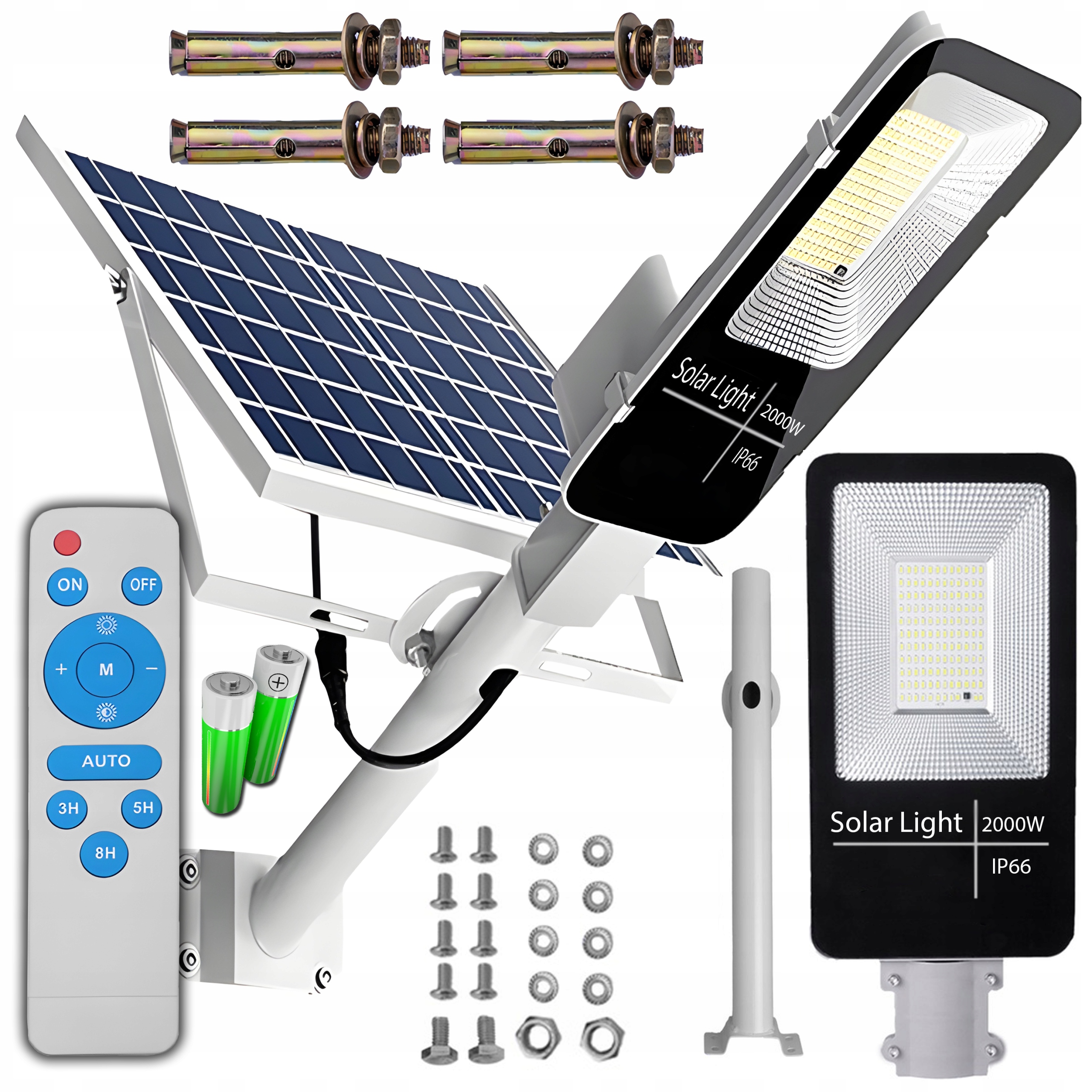 Mocna Lampa Solarna Ogrodowa Latarnia Uliczna Led Zewnętrzna Uchwyt 2000W