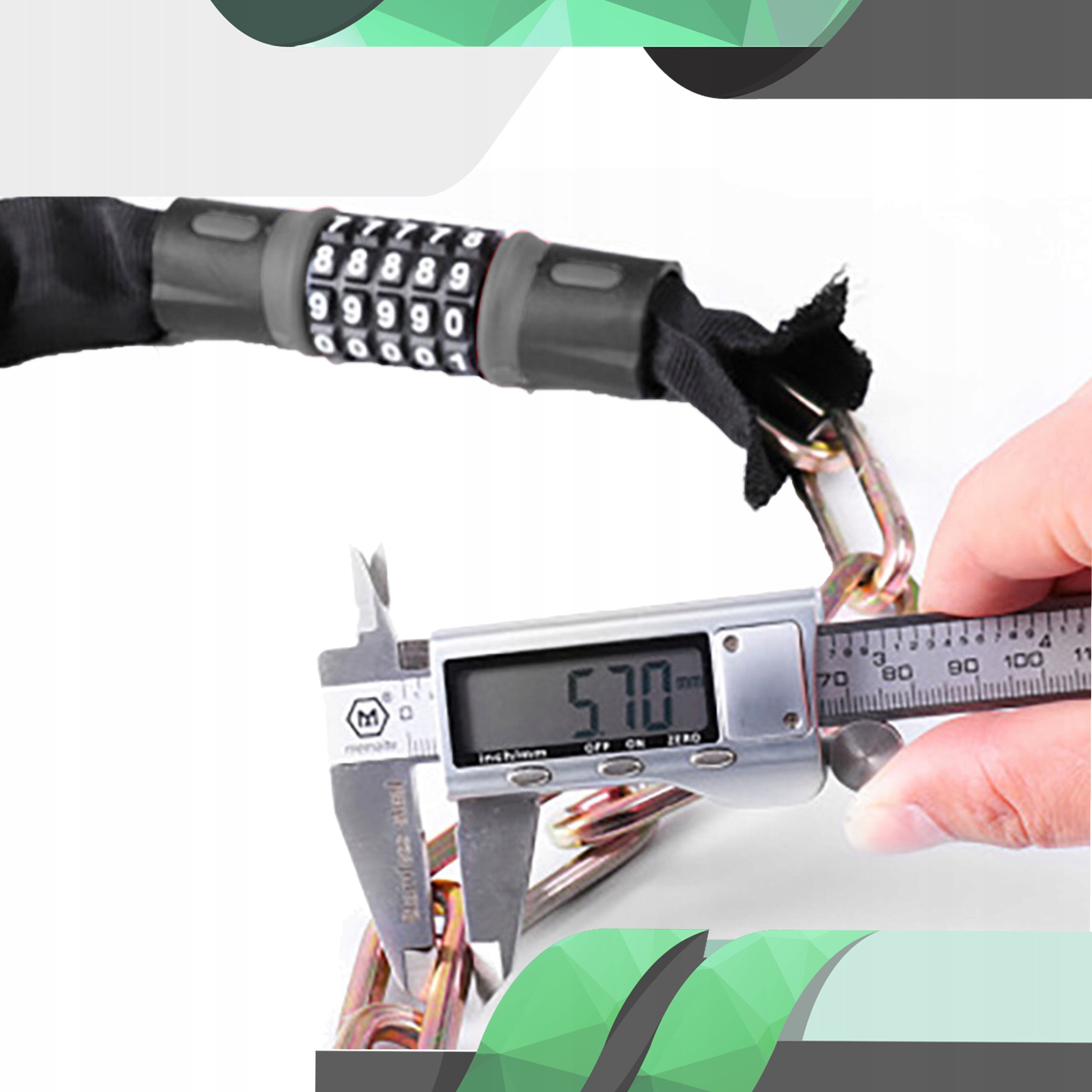 BLOKADA ROWEROWA DO ROWERU ZAPIĘCIE ROWEROWE NA SZYFR KOD ŁAŃCUCH 90cm Długość (cm) 90