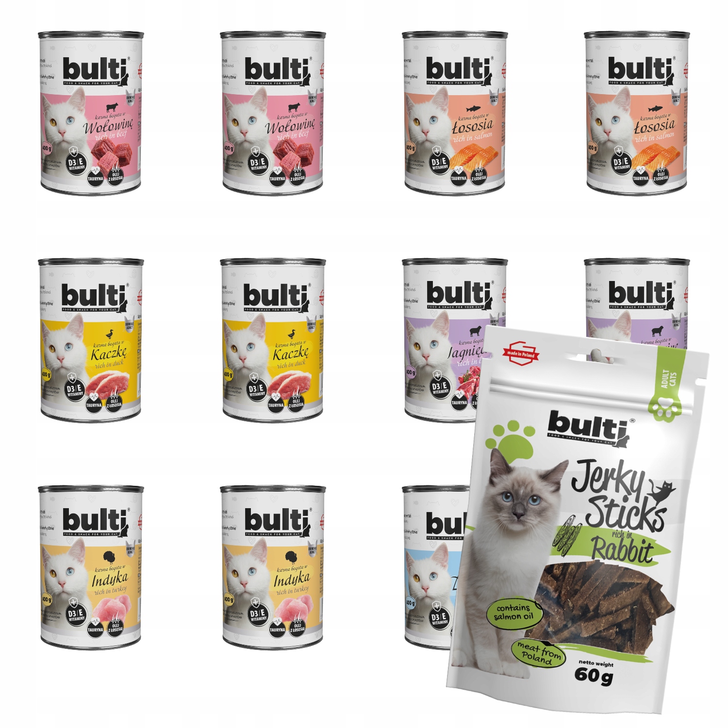 Levně Vlhké Krmivo Bulti 400 g MIX Všech Příchutí Jerky Sticks Králík